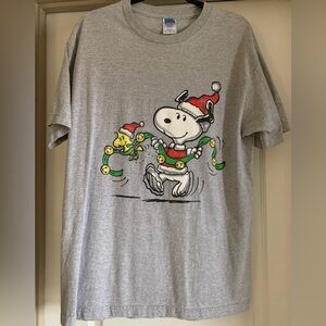 Vintage 90s Peanuts Snoopy Woodstock Christmas Jingle Bells Tee Mens Large